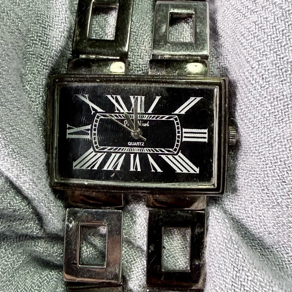 Pierre Nicol Swiss Movt Rectangular Black Dial Double Bracelet Look Watch